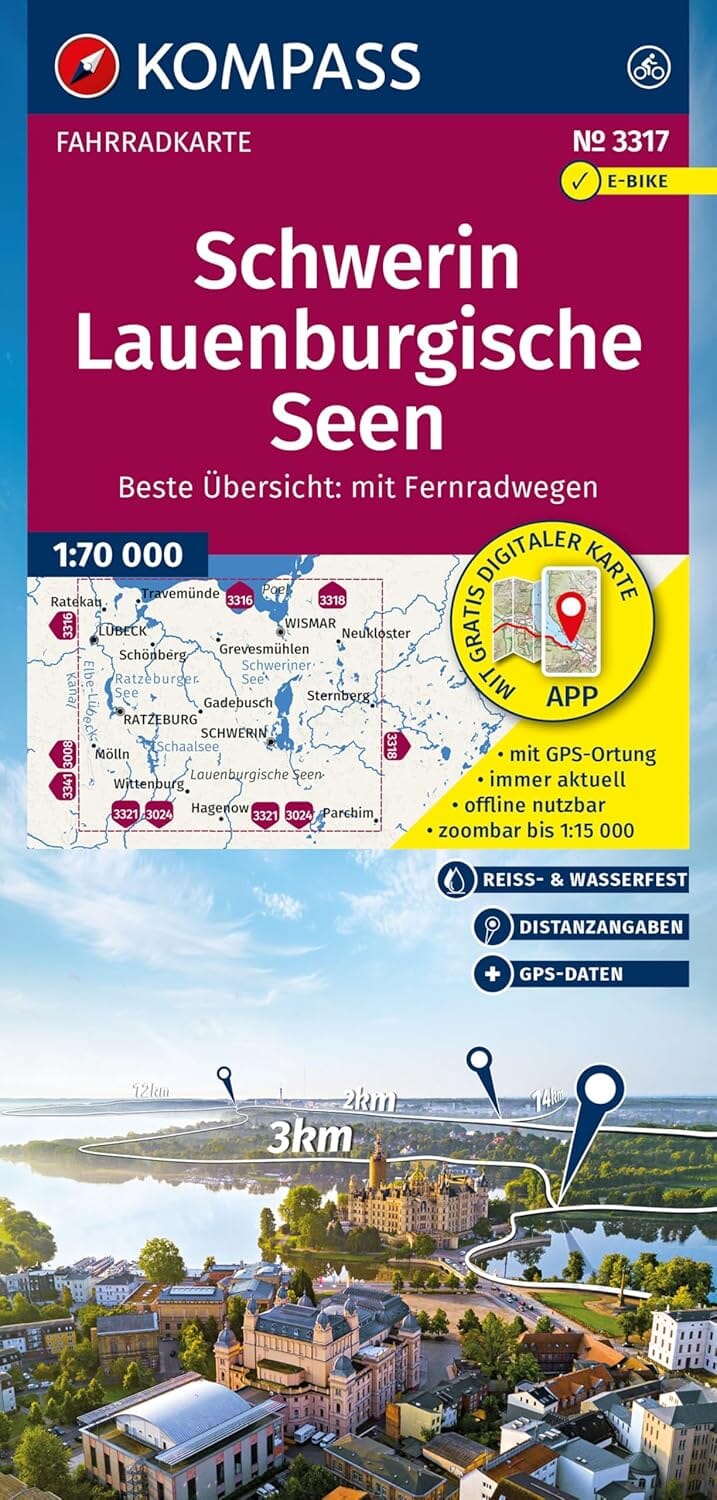 Carte cycliste n° F3317 - Schwerin, Lauenburgische Seen (Allemagne) | Kompass carte cycliste Kompass 