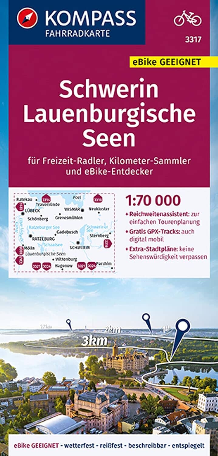 Carte cycliste n° F3317 - Schwerin, Lauenburgische Seen (Allemagne) | Kompass carte pliée Kompass 