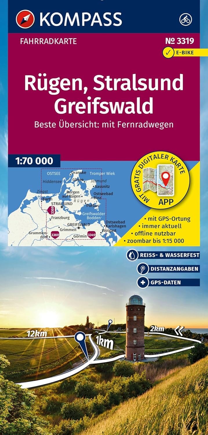 Carte cycliste n° F3319 - Rügen, Stralsund, Greifswald (Allemagne) | Kompass carte cycliste Kompass 