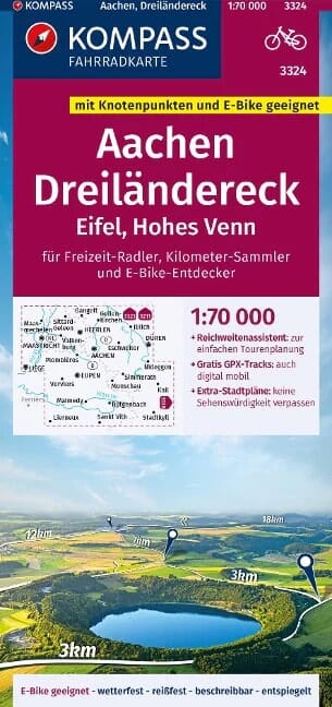 Carte cycliste n° F3324 - Aachen, Dreiländereck, Eifel, Hohes Venn (Allemagne) | Kompass carte pliée Kompass 