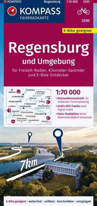 Carte cycliste n° F3330 - Ratisbonne et environs (Allemagne) | Kompass carte pliée Kompass 