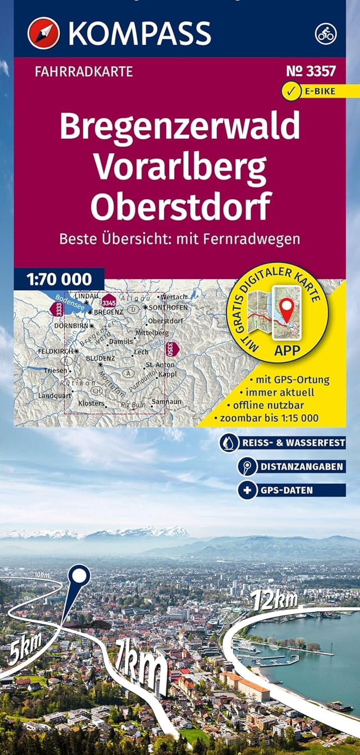 Carte cycliste n° F3357 - Bregenzerwald, Voralberg, Oberstdorf (Autriche) | Kompass carte cycliste Kompass 