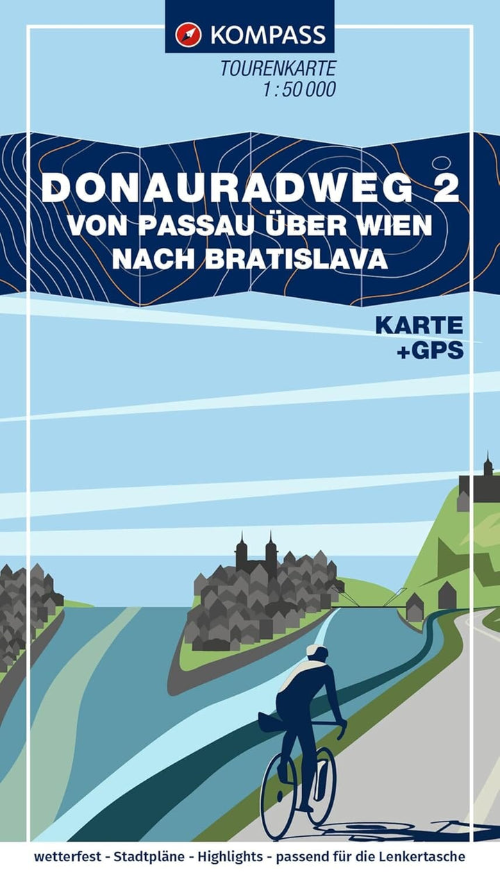 Carte cycliste n° F7004 - Donauradweg 2 / Piste cyclable du Danube, de Passau à Vienne (Allemagne, Autriche) | Kompass carte pliée Kompass 