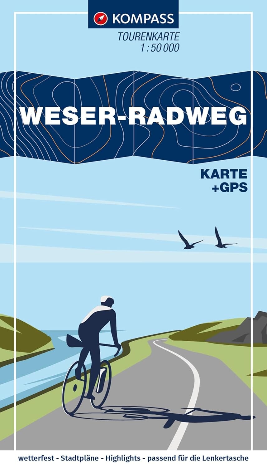 Carte cycliste n° F7006 - Piste cyclable de la Weser / Weser-Radweg (Allemagne) | Kompass carte cycliste Kompass 
