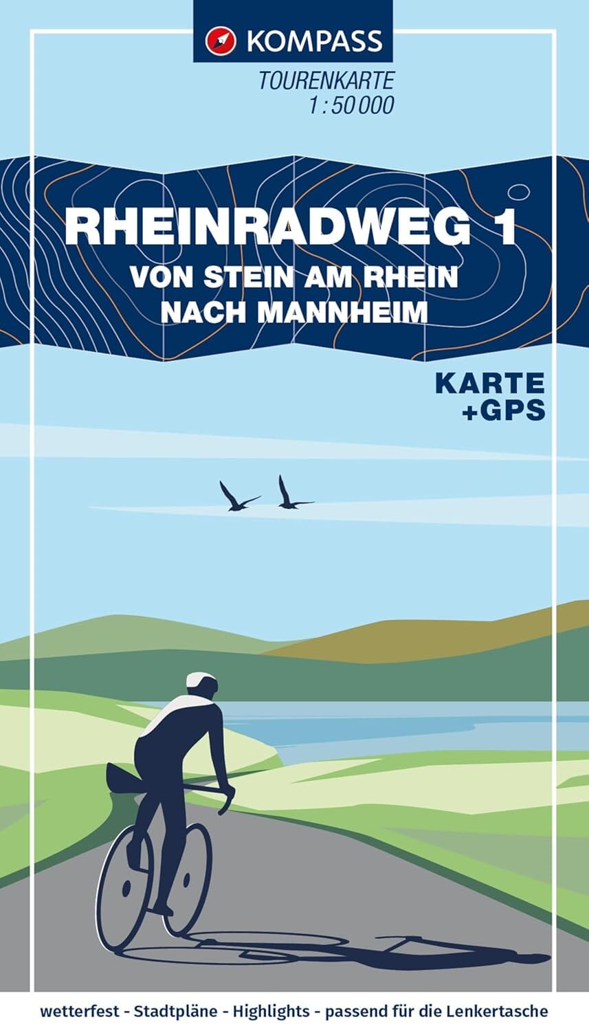 Carte cycliste n° F7008 - Piste cyclable du Rhin 1, de Stein am Rhein à Mannheim / Eurovélo 15 (Allemagne) | Kompass carte pliée Kompass 