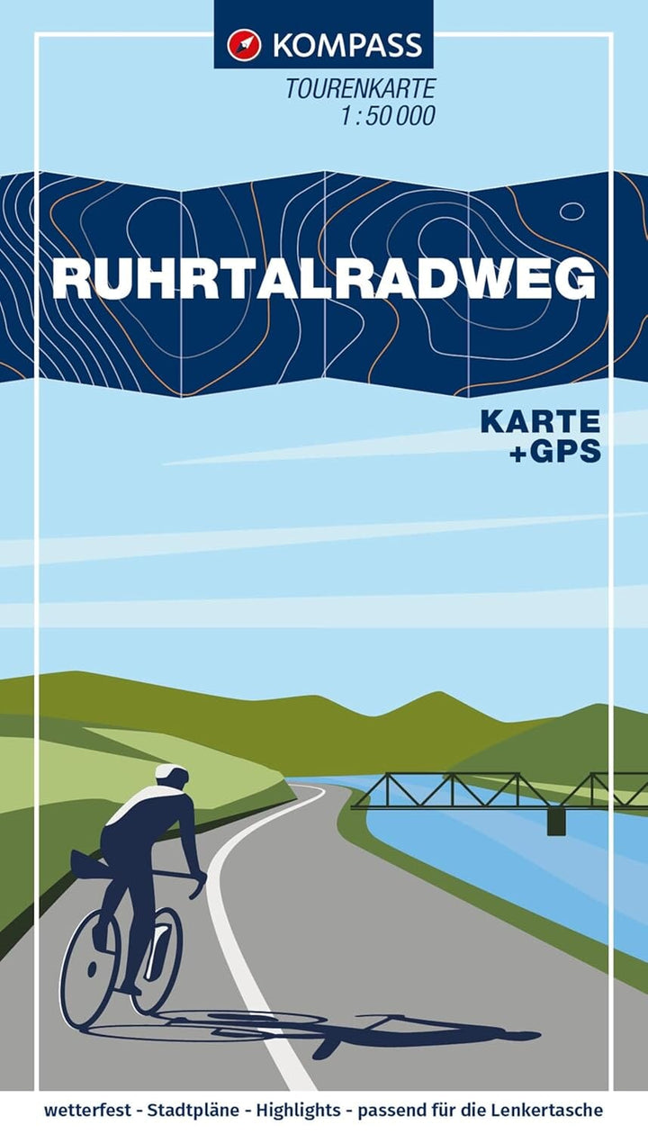 Carte cycliste n° F7013 - Piste cyclable de la vallée de la Ruhr / Ruhrtalradweg Allemagne) | Kompass carte cycliste Kompass 