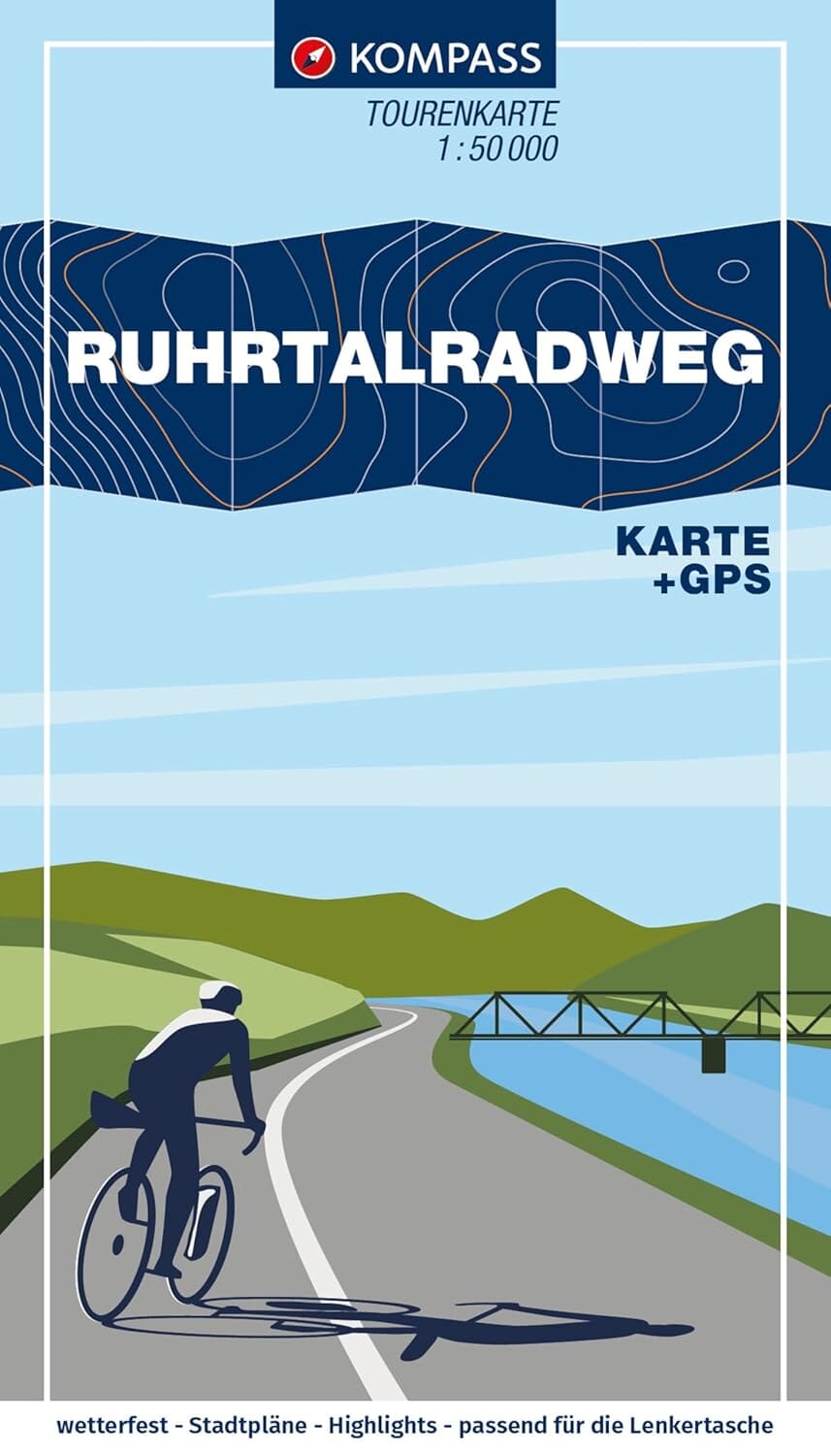Carte cycliste n° F7013 - Piste cyclable de la vallée de la Ruhr / Ruhrtalradweg Allemagne) | Kompass carte cycliste Kompass 