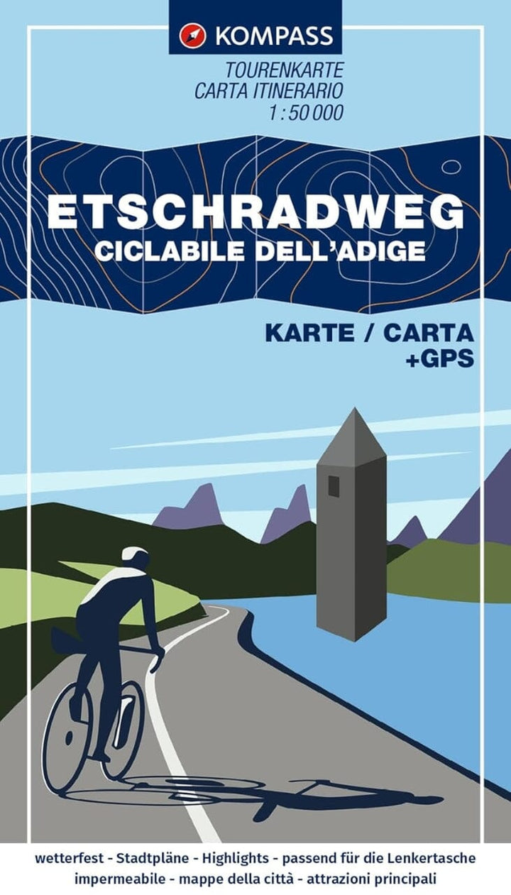 Carte cycliste n° F7041 - Piste cyclable de l'Adige / Etschradweg (Italie) | Kompass carte pliée Kompass 