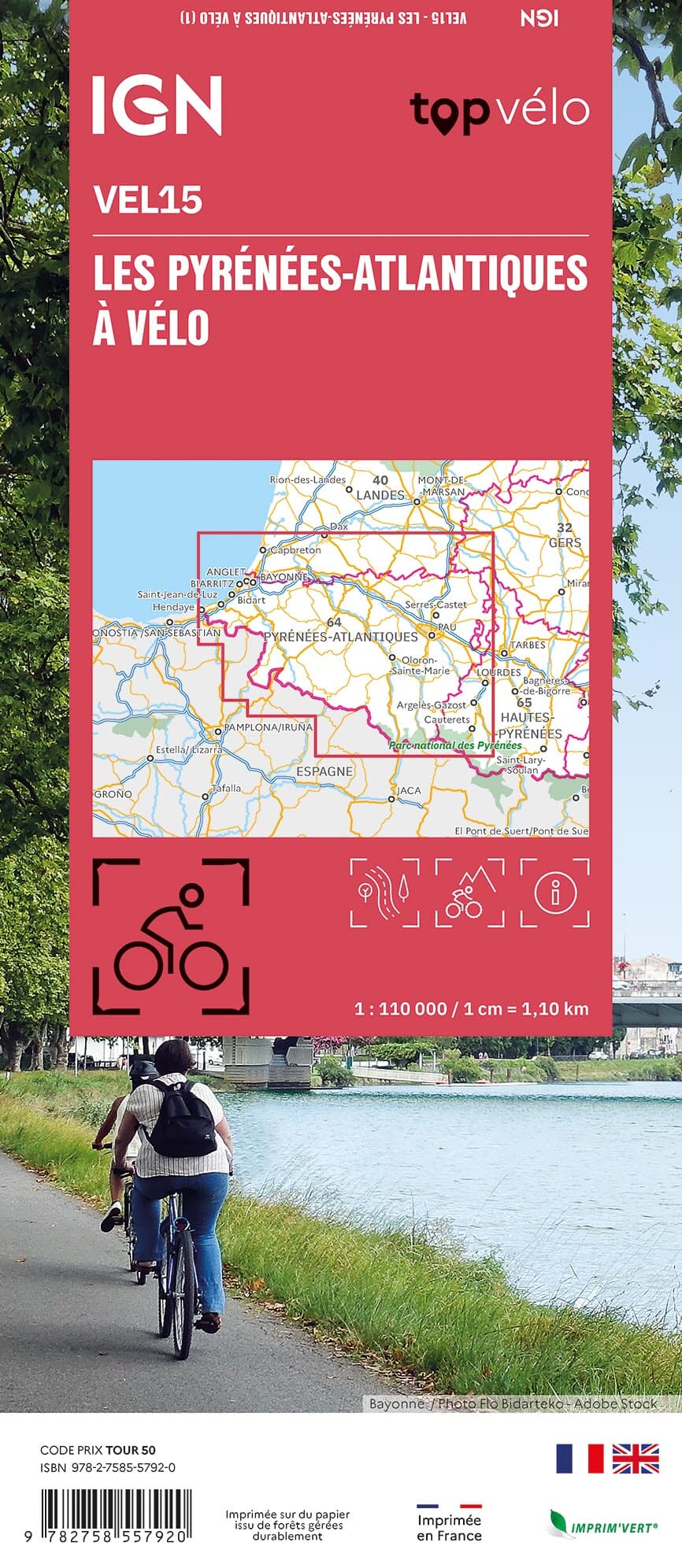 Carte cycliste - Pyrénées-Atlantiques à vélo | IGN carte pliée IGN 