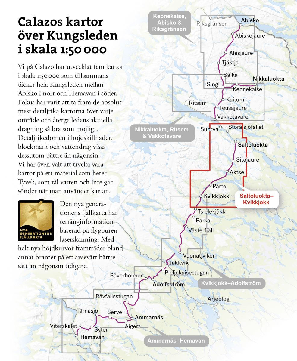 Carte de montagne - Kungsleden 3 : Saltouluokta - Kvikkjokk (Suède) | Calazo - 1/50 000 carte pliée Calazo 