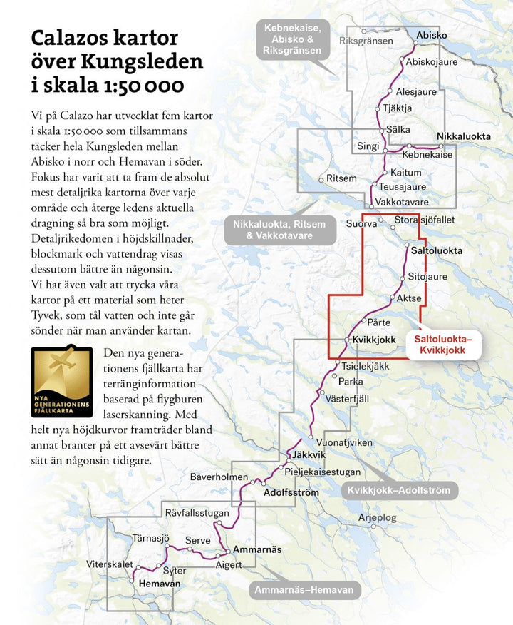 Carte de montagne - Kungsleden 3 : Saltouluokta - Kvikkjokk (Suède) | Calazo - 1/50 000 carte pliée Calazo 