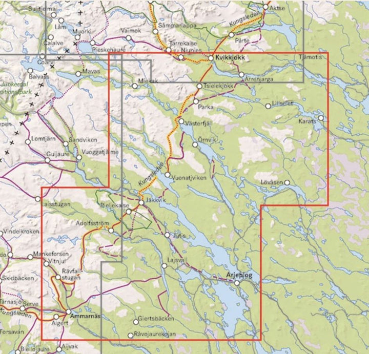Carte de montagne - Kvikkjokk, Ammarnäs & Arjeplog (Suède) | Calazo - 1/100 000 carte pliée Calazo 