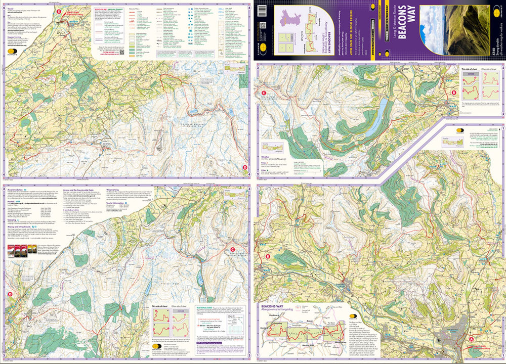 Carte de randonnée - Beacons Way XT40 | Harvey Maps - Long distance route carte pliée Harvey Maps 