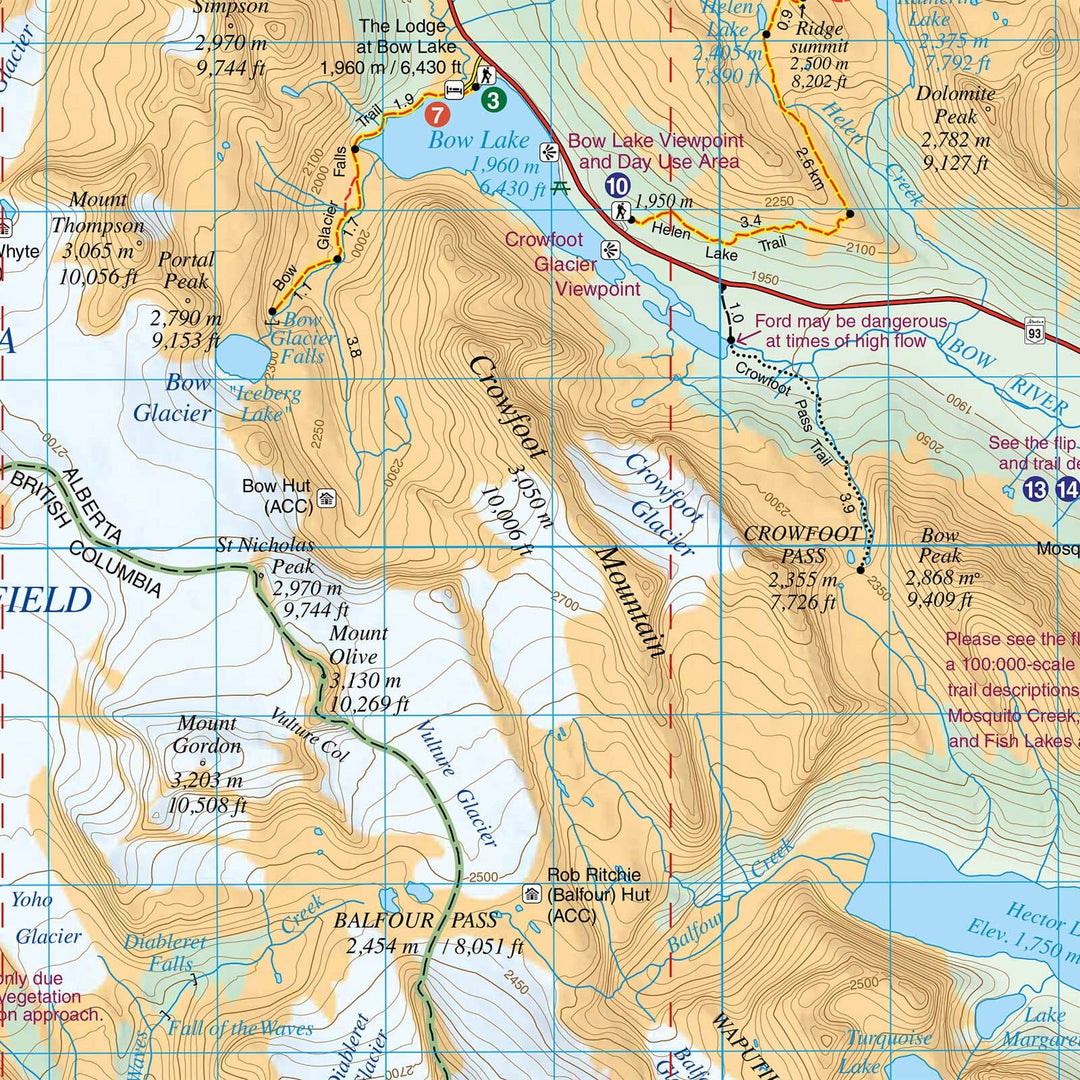 Carte de randonnée - Bow Lake (PN Banff et Jasper, Alberta) & Saskatchewan crossing | Gem Trek carte pliée Gem Trek Publishing 