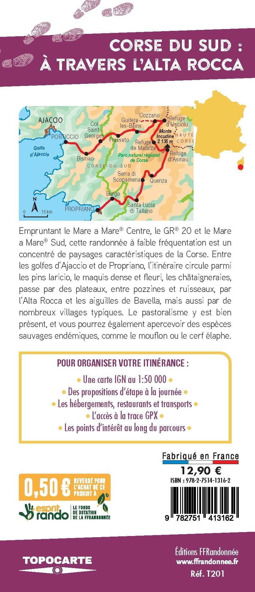 Carte de randonnée - Corse du Sud: à travers l'Alta Rocca, de Porticcio à Propriano | FFRandonnée carte pliée FFR - Fédération Française de Randonnée 