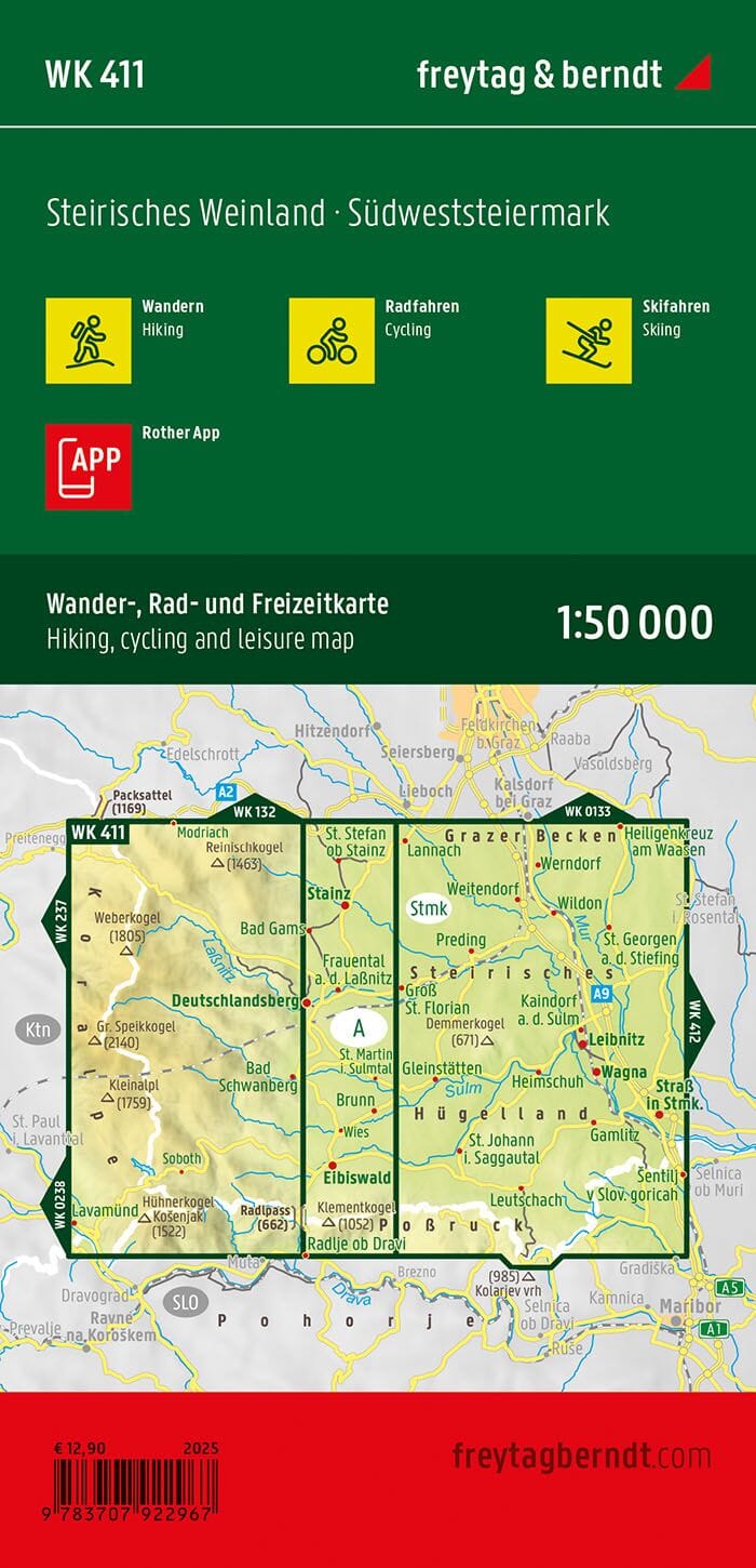 Carte de randonnée et cycliste n° WK411 - Pays du vin de Styrie - Sud-ouest de la Styrie | Freytag & Berndt carte pliée Freytag & Berndt 