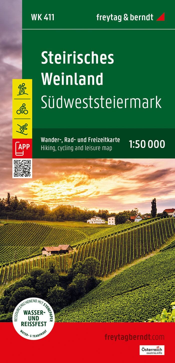 Carte de randonnée et cycliste n° WK411 - Pays du vin de Styrie - Sud-ouest de la Styrie | Freytag & Berndt carte pliée Freytag & Berndt 