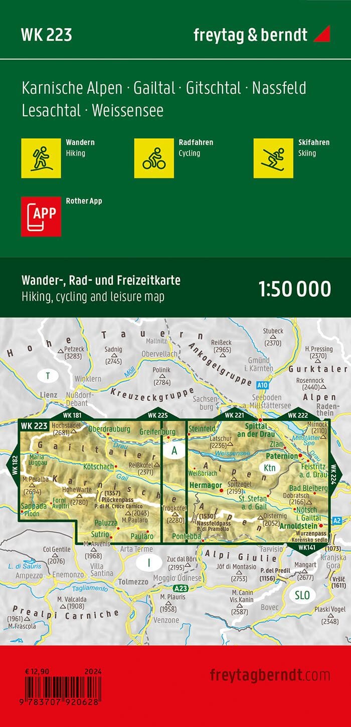 Carte de randonnée - Karnische Alpen : Gailtal-Gitschtal-Nassfeld (Alpes autrichiennes), n° WK223 | Freytag & Berndt carte pliée Freytag & Berndt 