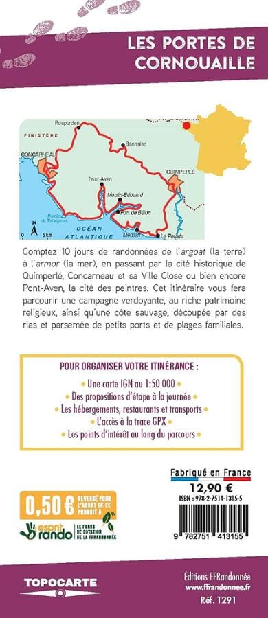 Carte de randonnée - Les portes de Cornouaille | FFRandonnée carte pliée FFR - Fédération Française de Randonnée 