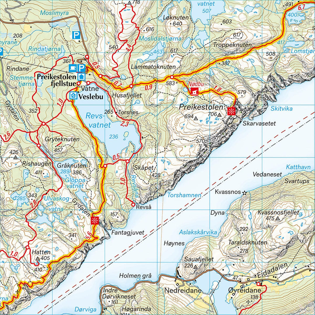 Carte de randonnée - Lysefjorden, Preikestoelen & Kjerag (Norvège) | Calazo - 1/50 000 carte de randonnée Calazo 