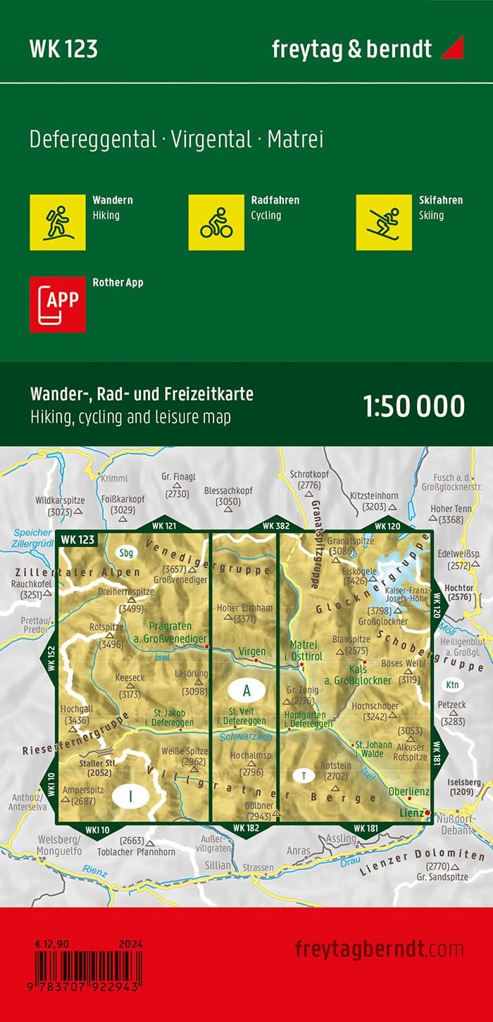 Carte de randonnée - Matrei, Defereggen, Virgental (Alpes autrichiennes), n° WK123 | Freytag & Berndt carte pliée Freytag & Berndt 