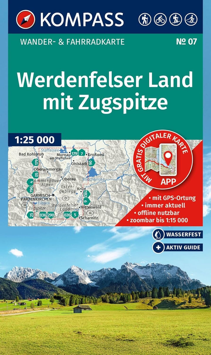 Carte de randonnée n° 007 - Werdenfelser Land mit Zugspitze (Allemagne) | Kompass carte pliée Kompass 