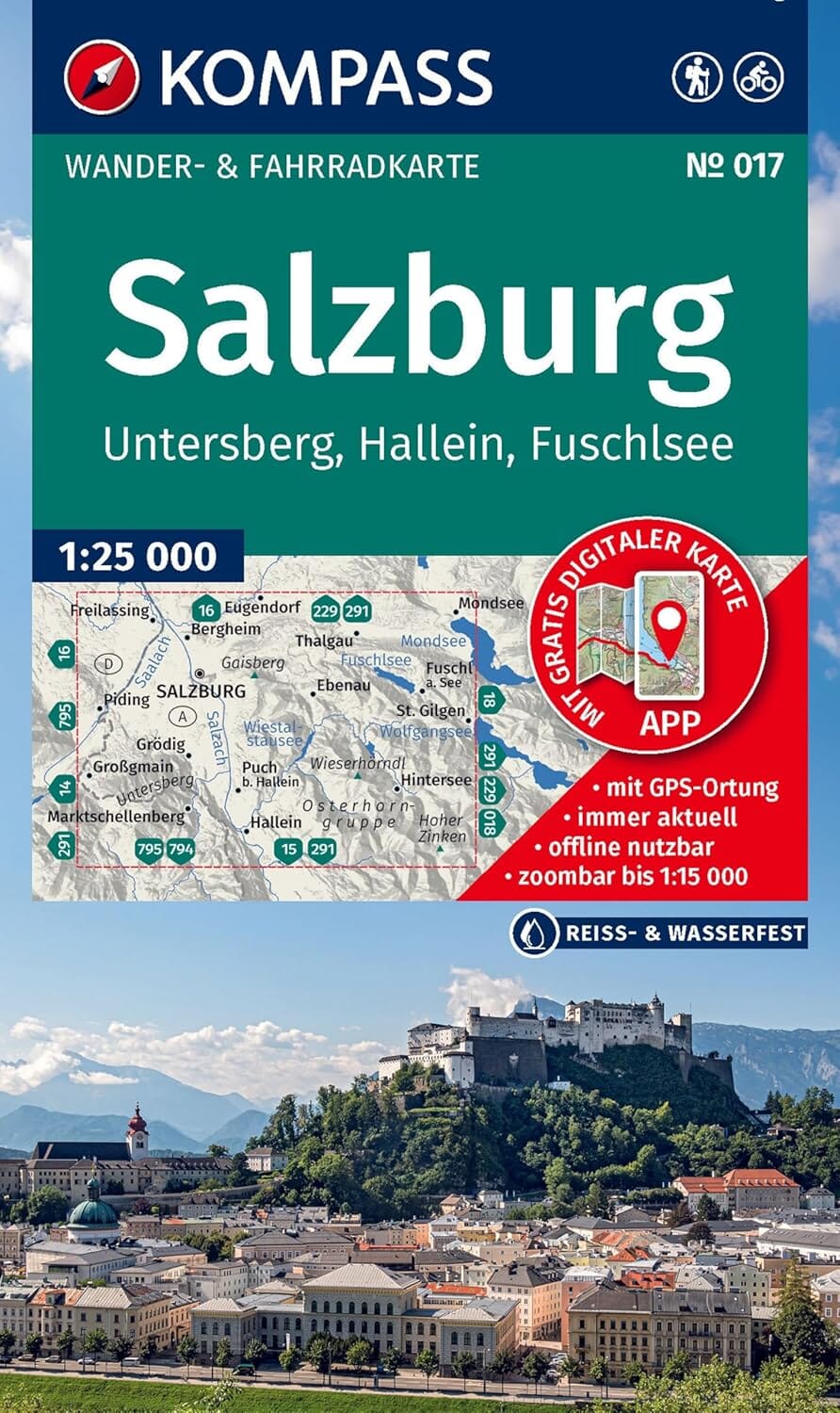 Carte de randonnée n° 017 - Salzburg, Untersberg, Hallein, Fuschlsee (Autriche) | Kompass carte pliée Kompass 
