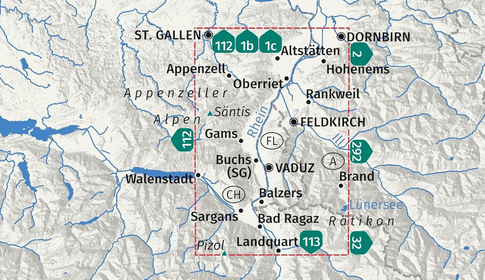 Carte de randonnée n° 021 - Liechstenstein, Feldkirch, Vaduz (Autriche) | Kompass carte pliée Kompass 