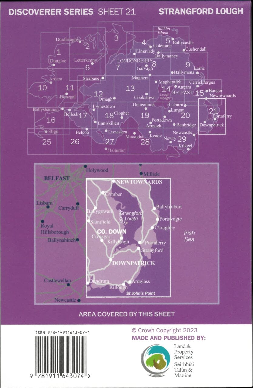 Carte de randonnée n° 021 - Strangford Lough (Irlande du Nord) | Ordnance Survey - Discoverer carte pliée Ordnance Survey 