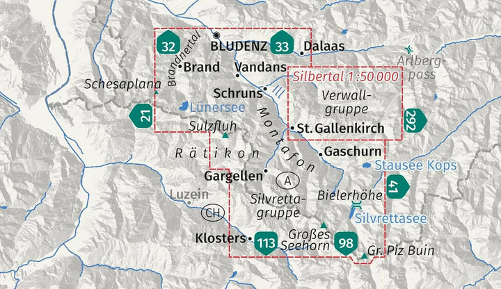 Carte de randonnée n° 032 - Montafon, Brandnertal, Gargellen, Bielerhöhe, Silvretta (Autriche) | Kompass carte pliée Kompass 
