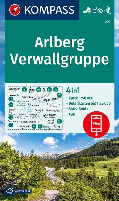 Carte de randonnée n° 033 - Arlberg Verwallgruppe (Autriche, Suisse) | Kompass carte pliée Kompass 