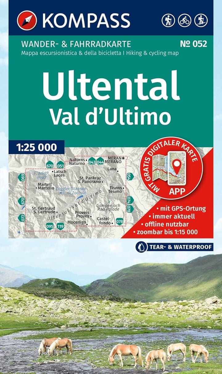 Carte de randonnée n° 052 - Ultental, Val d'Ultimo (Italie) | Kompass carte de randonnée Kompass 