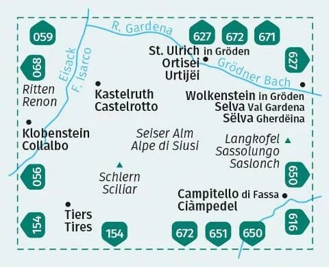 Carte de randonnée n° 076 - Gröden, Seiser Alm/ Val Gardena-Alpe di Siusi (Italie) | Kompass carte pliée Kompass 