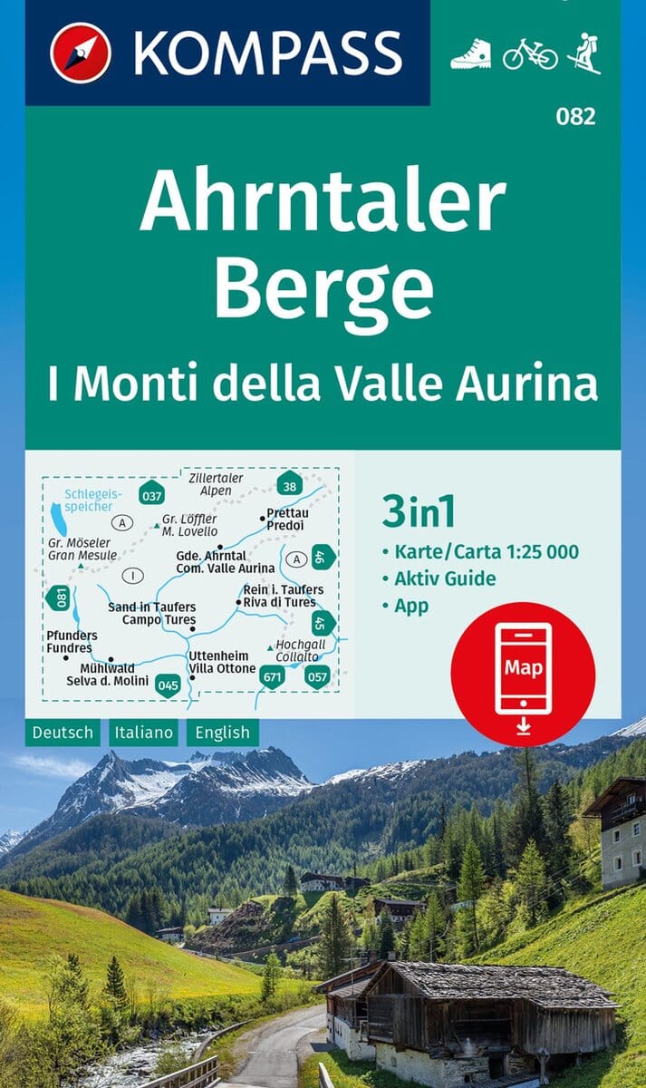 Carte de randonnée n° 082 - Ahrntaler Berge, Monti della Valle Aurina (Trentin-Haut-Adige) | Kompass carte pliée Kompass 