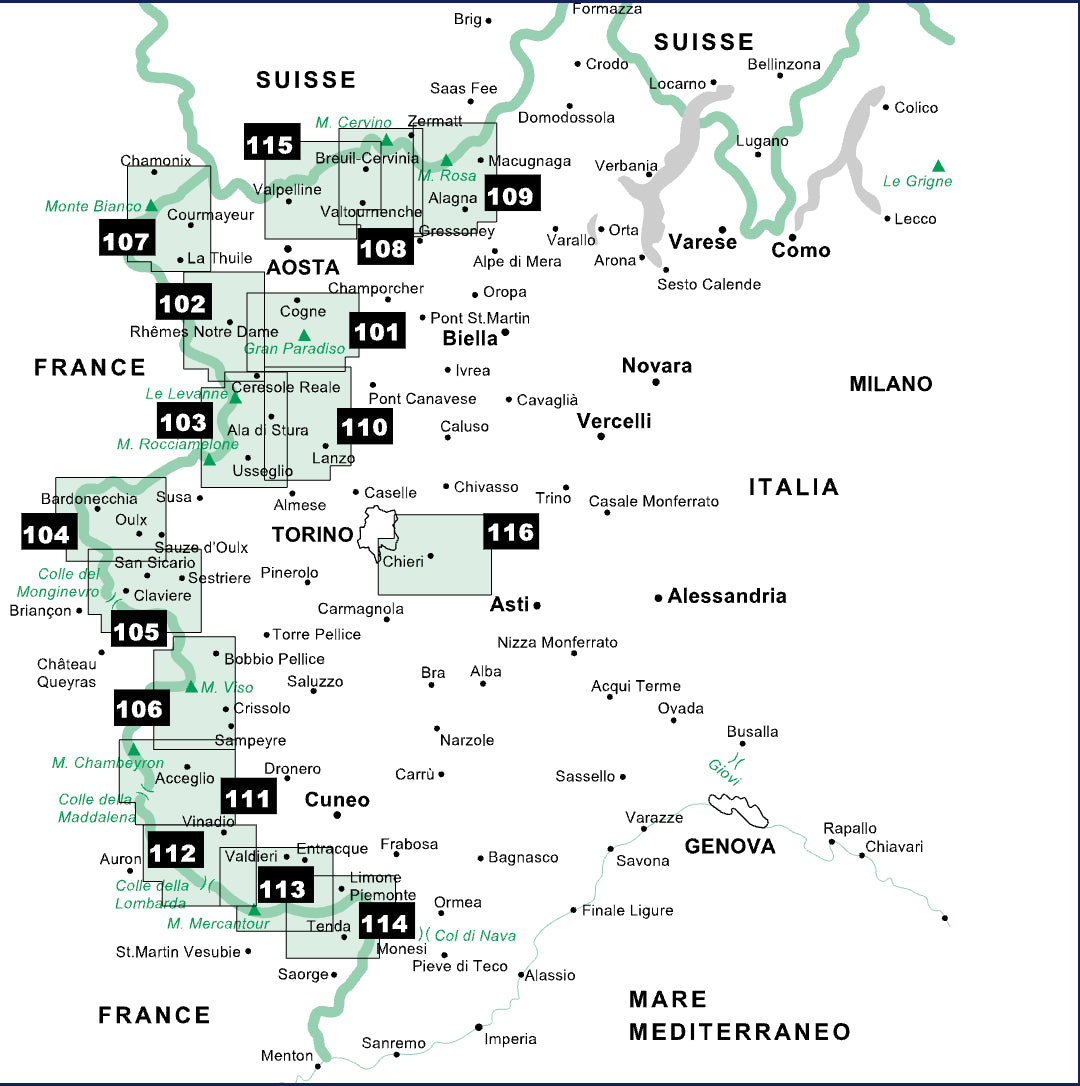 Carte de randonnée n° 101 - Gran Paradiso La Grivola Cogne | Istituto Geografico Centrale carte pliée Istituto Geografico Centrale 