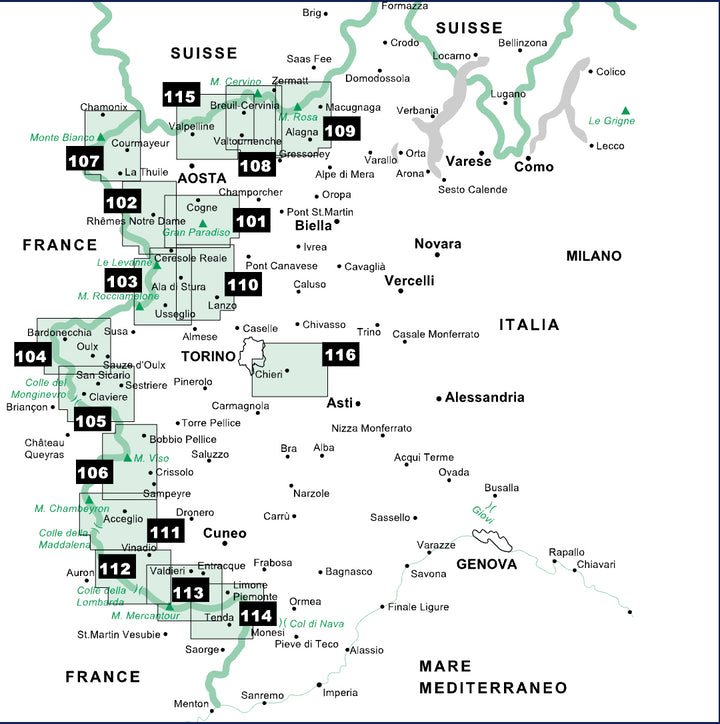 Carte de randonnée n° 101 - Gran Paradiso La Grivola Cogne | Istituto Geografico Centrale carte pliée Istituto Geografico Centrale 