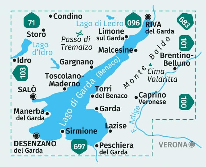 Carte de randonnée n° 102 - Lac de Garde & Monte Baldo (Lombardie) | Kompass carte pliée Kompass 