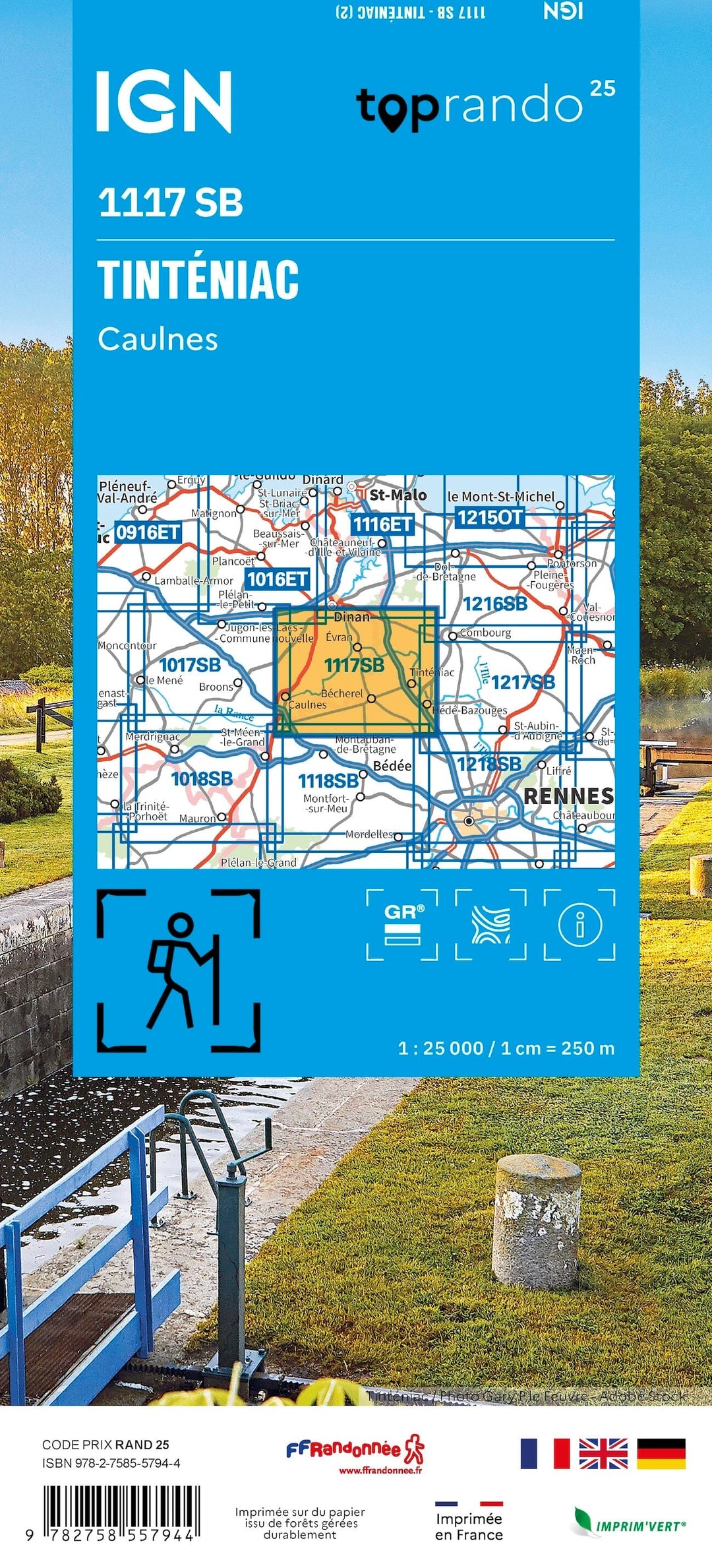 Carte de randonnée n° 1117 - Tinténiac, Caulnes | IGN - Série Bleue carte pliée IGN 