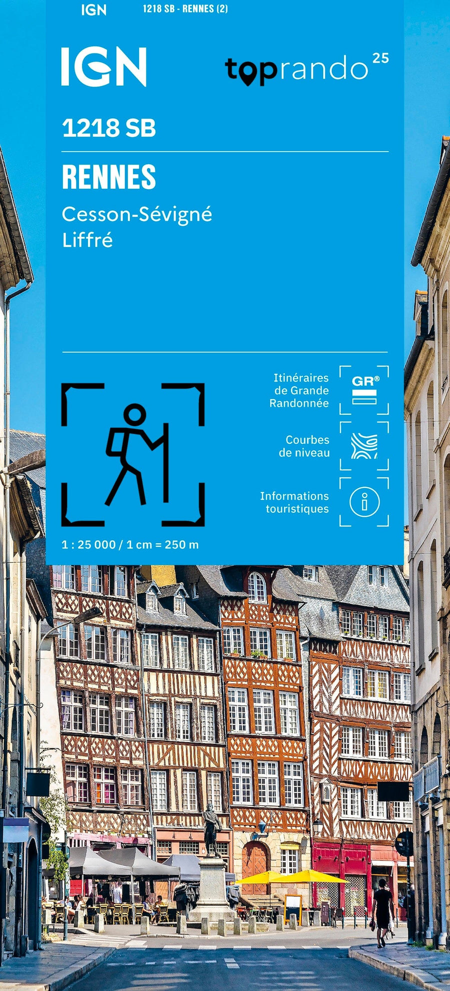 Carte de randonnée n° 1218 - Rennes, Cesson-Sévigné, Liffré | IGN - Série Bleue carte pliée IGN 