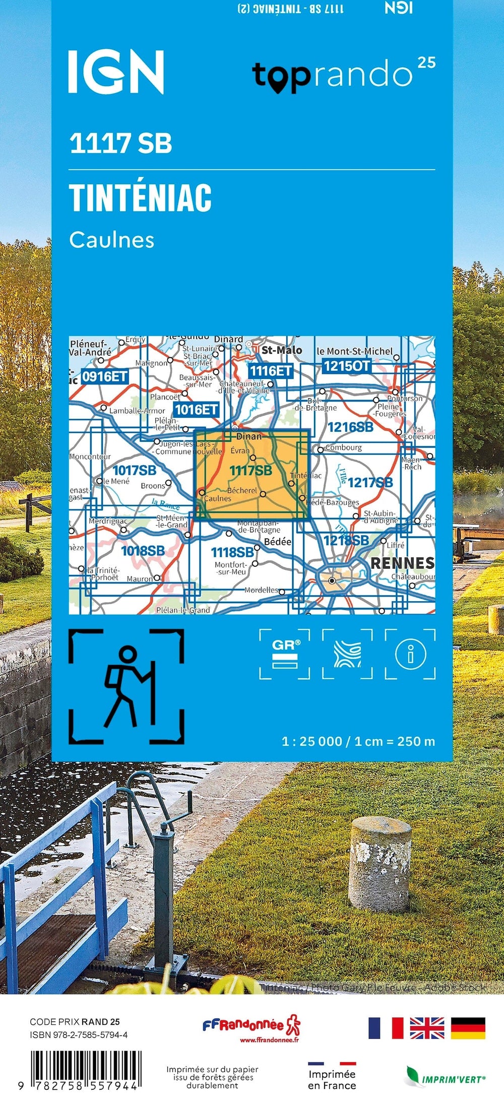 Carte de randonnée n° 1218 - Rennes, Cesson-Sévigné, Liffré | IGN - Série Bleue carte pliée IGN 