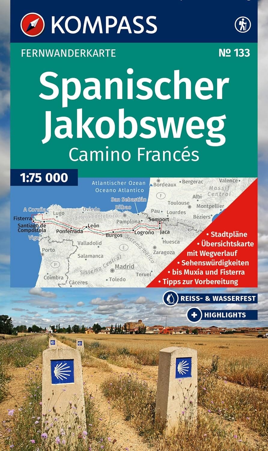 Carte de randonnée n° 133 - Spanischer Jakobsweg (Espagne) | Kompass carte pliée Kompass 