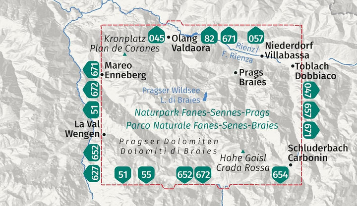 Carte de randonnée n° 145 – Parc naturel Fanes-Sennes-Braies / Pragser Dolomiten / Dolomiti di Braies | Kompass carte pliée Kompass 
