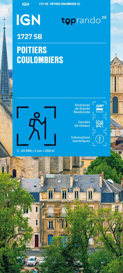Carte de randonnée n° 1727 - Poitiers, Coulombiers | IGN - Série Bleue carte pliée IGN 