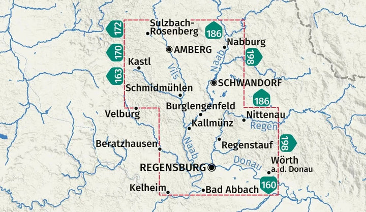 Carte de randonnée n° 176 - Regensburg, Amberg, Schwandorf (Allemagne) | Kompass carte pliée Kompass 