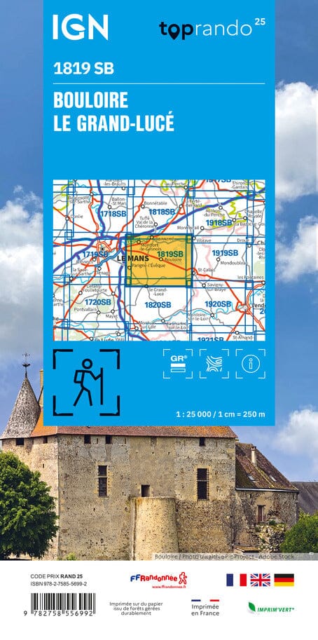 Carte de randonnée n° 1819 - Bouloire, Le Grand-Lucé | IGN - Série Bleue carte pliée IGN 
