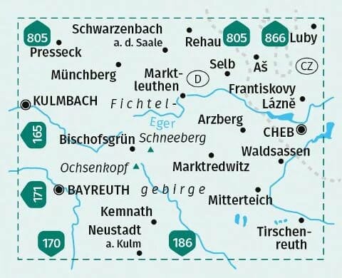 Carte de randonnée n° 191 - Fichtelgebirge, Bayreuth, Marktredwitz + Guide (Allemagne) | Kompass carte pliée Kompass 