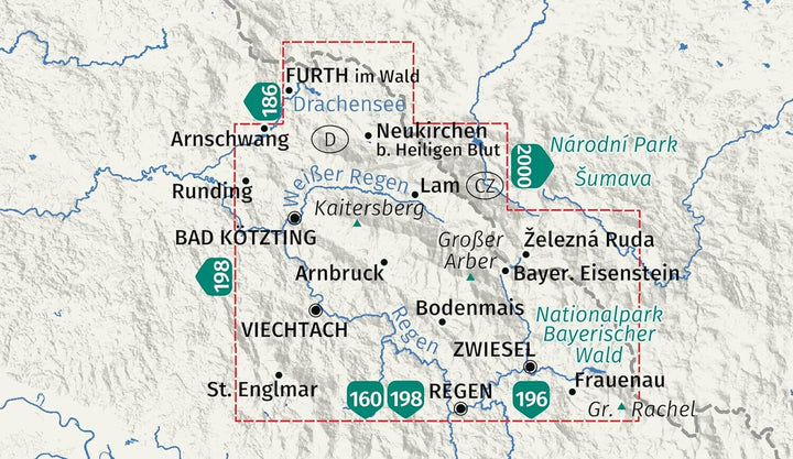 Carte de randonnée n° 195 - Forêt de Bavière Nord / Bayerischer Wald Nördlicher (Allemagne) | Kompass carte de randonnée Kompass 
