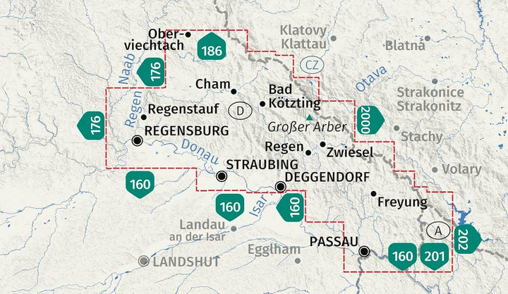 Carte de randonnée n° 198 - Forêt de Bavière (Allemagne) | Kompass carte de randonnée Kompass 