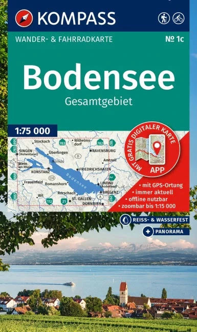 Carte de randonnée n° 1C - Lac de Constance (Bodensee) | Kompass carte pliée Kompass 