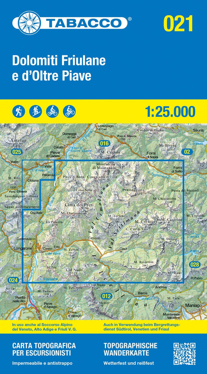 Carte de randonnée n° 21 - Vallées Cellina, Settimana et Cimoliana | Tabacco carte pliée Tabacco 